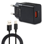 شاحن سفر 2 في 1 LZ-728 بقوة 18 واط QC 3.0 بمنفذ USB + مجموعة كابل بيانات USB إلى USB-C / Type-C، قابس أوروبي، طول الكابل: 1 متر، مع كابل USB-C / Type-C