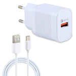 شاحن سفر 2 في 1 LZ-728 بقوة 18 واط QC 3.0 بمنفذ USB + مجموعة كابل بيانات USB إلى USB-C / Type-C، قابس أوروبي، طول الكابل: 1 متر، مع كابل USB-C / Type-C