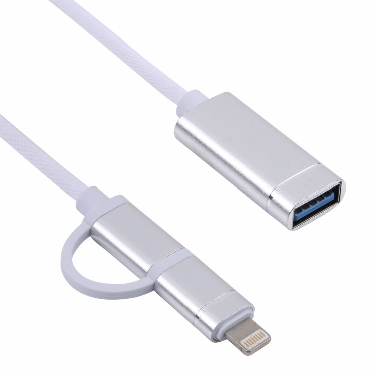 USB 3.0 Female to 8 Pin + USB-C / Type-C Male Charging + Transmission OTG Nylon Braided Adapter Cable, Cable Length: 11cm, 8 Pin Silver + White, 8 Pin Black, 8 Pin Red, 8 Pin Blue