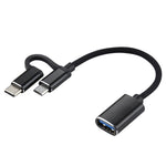 كابل محول OTG مضفر من النايلون USB 3.0 أنثى إلى Micro USB + USB-C / تايب-سي ذكر للشحن والنقل، طول الكابل: 11 سم، Micro USB أسود، Micro USB أزرق، Micro USB أحمر، Micro USB فضي، Micro USB أبيض