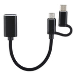 كابل محول OTG مضفر من النايلون USB 3.0 أنثى إلى Micro USB + USB-C / تايب-سي ذكر للشحن والنقل، طول الكابل: 11 سم، Micro USB أسود، Micro USB أزرق، Micro USB أحمر، Micro USB فضي، Micro USB أبيض