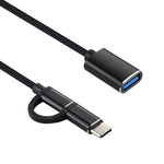 كابل محول OTG مضفر من النايلون USB 3.0 أنثى إلى Micro USB + USB-C / تايب-سي ذكر للشحن والنقل، طول الكابل: 11 سم، Micro USB أسود، Micro USB أزرق، Micro USB أحمر، Micro USB فضي، Micro USB أبيض