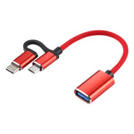 كابل محول OTG مضفر من النايلون USB 3.0 أنثى إلى Micro USB + USB-C / تايب-سي ذكر للشحن والنقل، طول الكابل: 11 سم، Micro USB أسود، Micro USB أزرق، Micro USB أحمر، Micro USB فضي، Micro USB أبيض