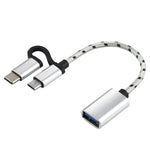 كابل محول OTG مضفر من النايلون USB 3.0 أنثى إلى Micro USB + USB-C / تايب-سي ذكر للشحن والنقل، طول الكابل: 11 سم، Micro USB أسود، Micro USB أزرق، Micro USB أحمر، Micro USB فضي، Micro USB أبيض