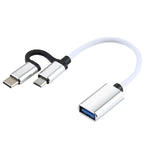 كابل محول OTG مضفر من النايلون USB 3.0 أنثى إلى Micro USB + USB-C / تايب-سي ذكر للشحن والنقل، طول الكابل: 11 سم، Micro USB أسود، Micro USB أزرق، Micro USB أحمر، Micro USB فضي، Micro USB أبيض