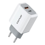 شاحن سفر سريع awei PD4 20W PD Type-C + QC 3.0 بمنفذ USB مع كابل بيانات، قابس الاتحاد الأوروبي