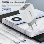شاحن سفر سريع awei PD4 20W PD Type-C + QC 3.0 بمنفذ USB مع كابل بيانات، قابس الاتحاد الأوروبي