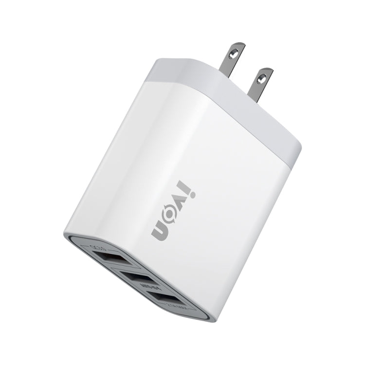 شاحن سفر IVON AD37 بتيار 5 أمبير و QC 3.0 بثلاثة منافذ USB، قابس أمريكي، AD37
