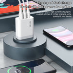 شاحن سفر IVON AD37 بتيار 5 أمبير و QC 3.0 بثلاثة منافذ USB، قابس أمريكي، AD37