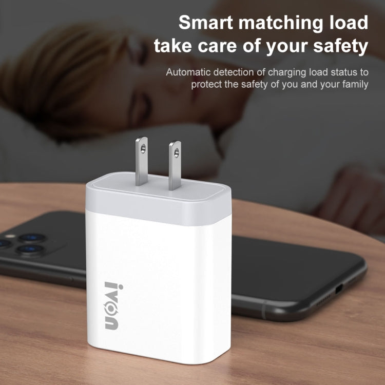 شاحن سفر IVON AD37 بتيار 5 أمبير و QC 3.0 بثلاثة منافذ USB، قابس أمريكي، AD37