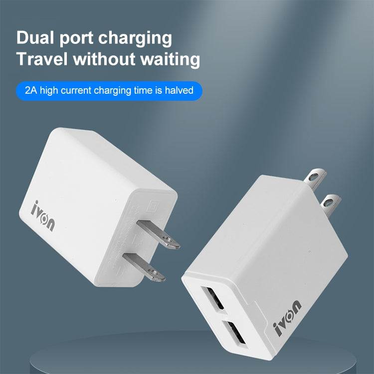 شاحن سفر IVON AD38 بمنفذين USB بتيار 5 فولت 2.1 أمبير، قابس أمريكي، AD38