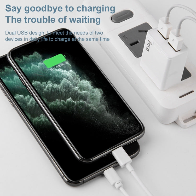 شاحن سفر IVON AD38 بمنفذين USB بتيار 5 فولت 2.1 أمبير، قابس أمريكي، AD38