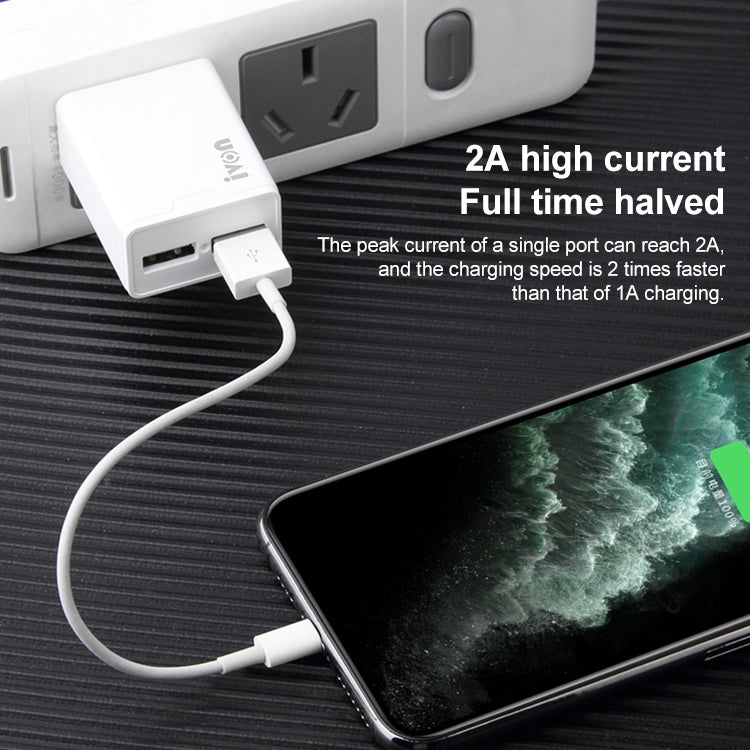 شاحن سفر IVON AD38 بمنفذين USB بتيار 5 فولت 2.1 أمبير، قابس أمريكي، AD38