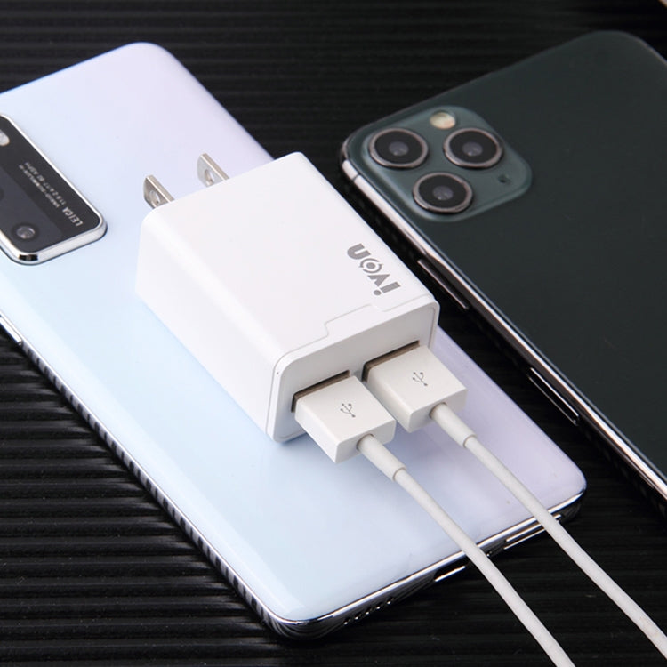 شاحن سفر IVON AD38 بمنفذين USB بتيار 5 فولت 2.1 أمبير، قابس أمريكي، AD38