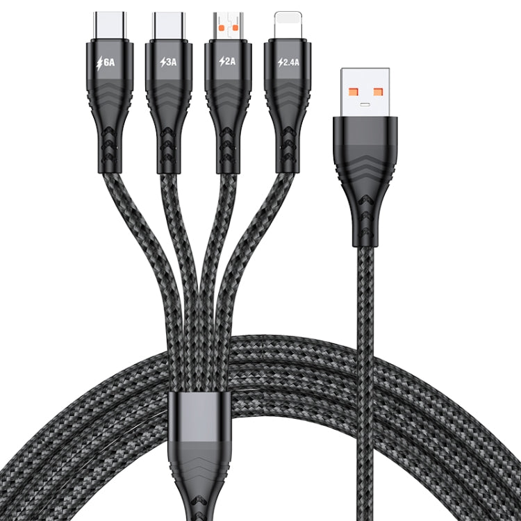 كابل شحن وبيانات سريع 4 في 1 بقوة 66 واط 6 أمبير USB إلى 8 دبابيس + Micro USB + USB-C مزدوج / Type-C، طول الكابل: 2 م، 66 واط