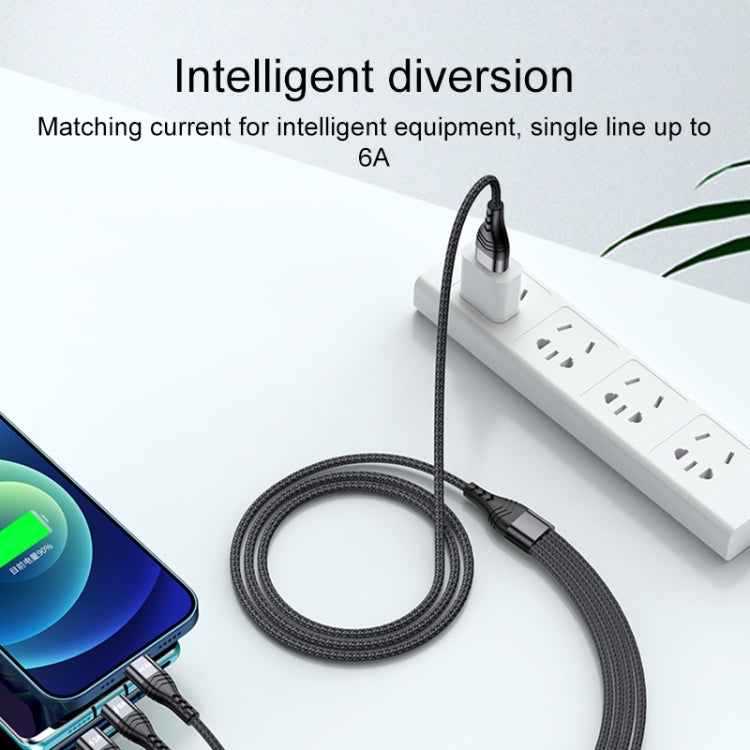 كابل شحن وبيانات سريع 4 في 1 بقوة 66 واط 6 أمبير USB إلى 8 دبابيس + Micro USB + USB-C مزدوج / Type-C، طول الكابل: 2 م، 66 واط