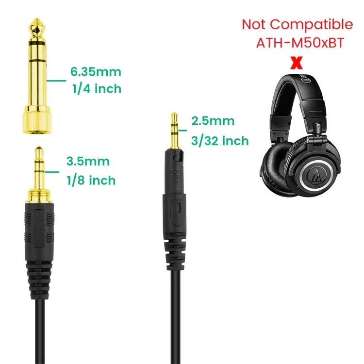 ZS0088 كابل صوت سماعة رأس نابض لسماعات Audio-Technica ATH-M50X / ATH-M40X، طول الكابل: 1.4م-3م، ZS0088