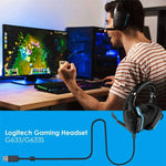 ZS0155 كابل صوت سماعة رأس USB لسماعات Logitech G633 / G633s يدعم المكالمات / إضاءة السماعة، طول الكابل: 2م، لسماعات Logitech G633 2م
