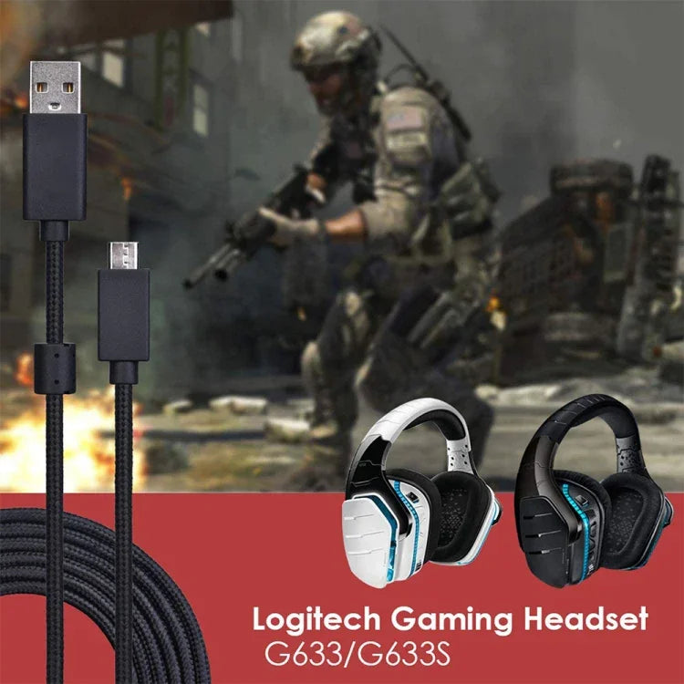 ZS0155 كابل صوت سماعة رأس USB لسماعات Logitech G633 / G633s يدعم المكالمات / إضاءة السماعة، طول الكابل: 2م، لسماعات Logitech G633 2م