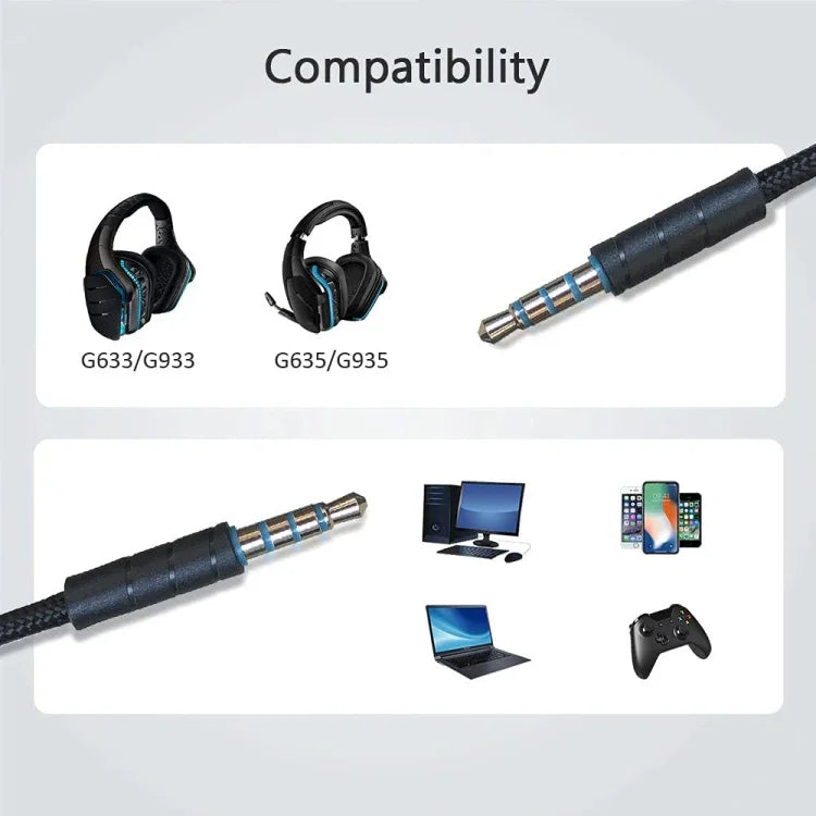 ZS0195 كابل صوت سماعة رأس ألعاب 3.5مم لسماعات Logitech G633 / G635 / G933 / G935، طول الكابل: 1.5م، لسماعات Logitech G633 1.5م