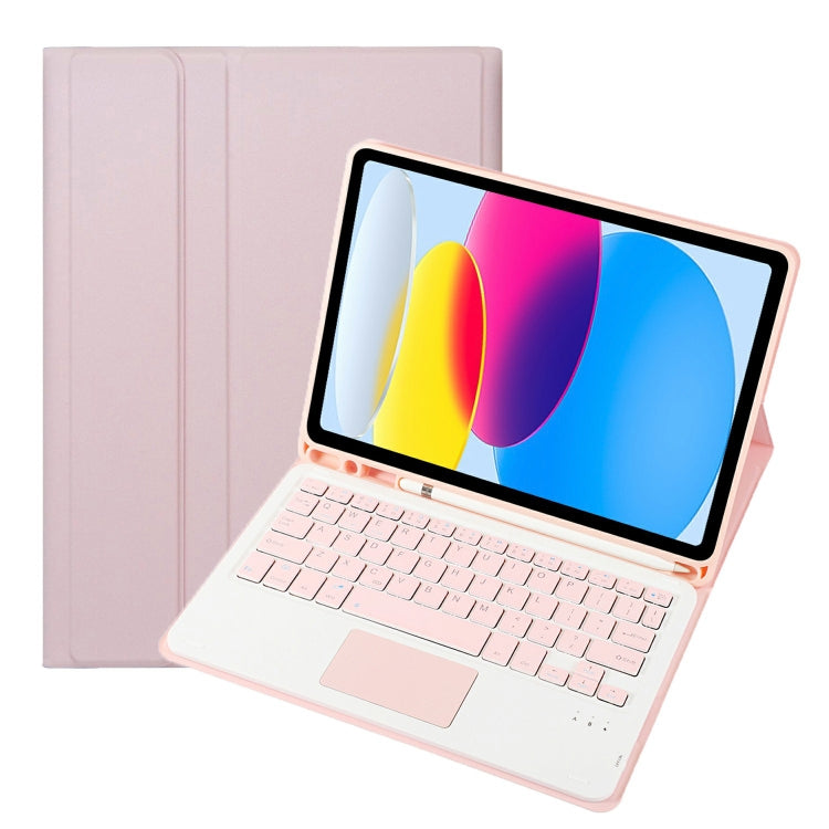 حافظة تابلت جلدية بلوحة مفاتيح لمس بلوتوث بنسيج جلد الحمل لجهاز iPad 11 2025 / الجيل العاشر 10.9 2022 مع فتحة قلم، A10B-A