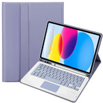 حافظة تابلت جلدية بلوحة مفاتيح لمس بلوتوث بنسيج جلد الحمل لجهاز iPad 11 2025 / الجيل العاشر 10.9 2022 مع فتحة قلم، A10B-A
