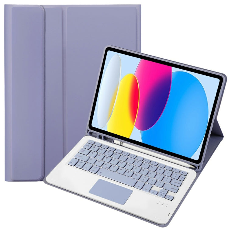 حافظة تابلت جلدية بلوحة مفاتيح لمس بلوتوث بنسيج جلد الحمل لجهاز iPad 11 2025 / الجيل العاشر 10.9 2022 مع فتحة قلم، A10B-A