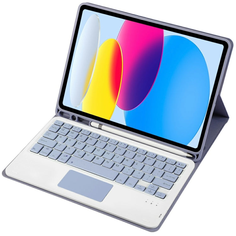 حافظة تابلت جلدية بلوحة مفاتيح لمس بلوتوث بنسيج جلد الحمل لجهاز iPad 11 2025 / الجيل العاشر 10.9 2022 مع فتحة قلم، A10B-A