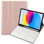 حافظة تابلت جلدية بلوحة مفاتيح لمس بلوتوث بنسيج جلد الحمل لجهاز iPad 11 2025 / الجيل العاشر 10.9 2022 مع فتحة قلم، A10B-A
