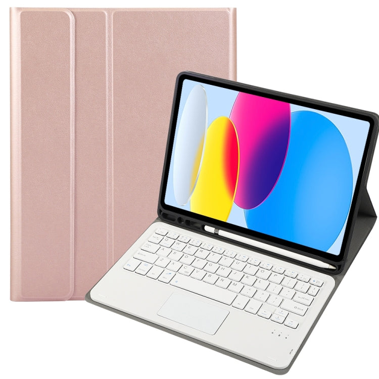 حافظة تابلت جلدية بلوحة مفاتيح لمس بلوتوث بنسيج جلد الحمل لجهاز iPad 11 2025 / الجيل العاشر 10.9 2022 مع فتحة قلم، A10B-A