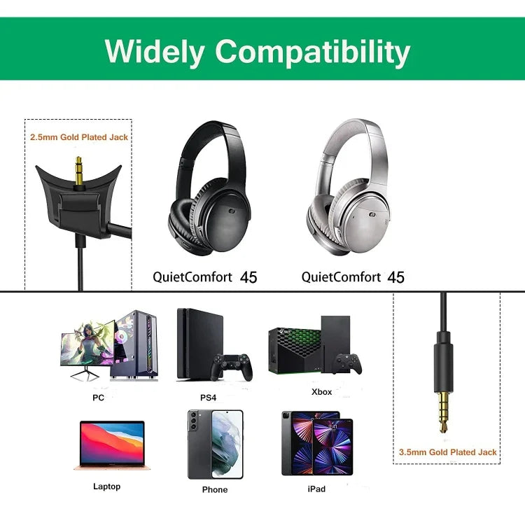 ZS0242 كابل سماعة ألعاب لسماعات BOSE QC45