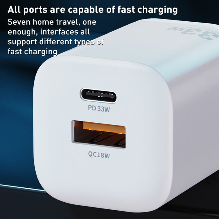 شاحن سريع من سلسلة الطاقة WK WP-U140 بقوة 33 واط USB+USB-C/Type-C، المواصفات: قابس الولايات المتحدة، 33 واط قابس الولايات المتحدة