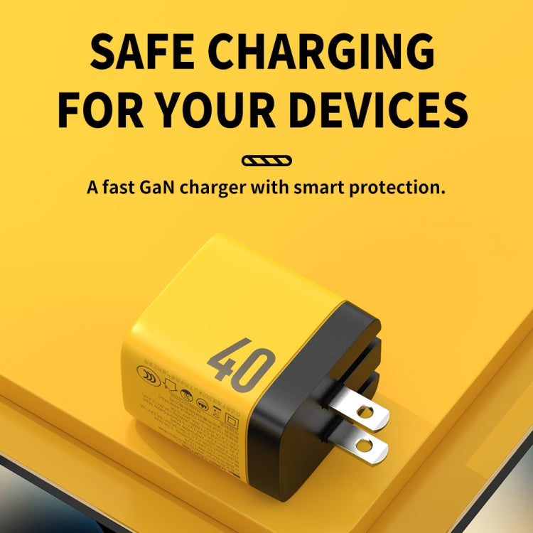 شاحن غاليوم نيتريد مزدوج USB-C/Type-C بقوة 40 واط WK WP-U128، المواصفات: قابس الولايات المتحدة، قابس الولايات المتحدة