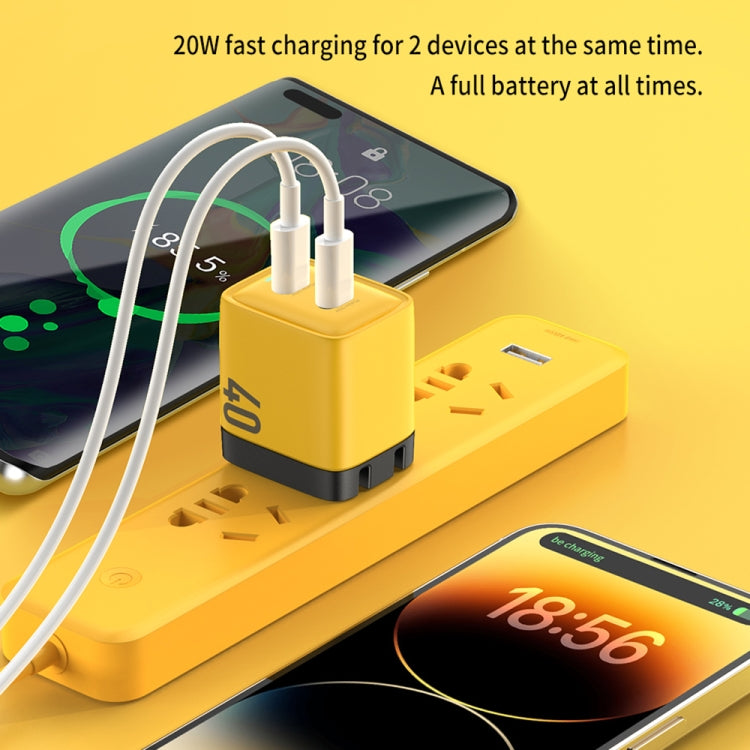 شاحن غاليوم نيتريد مزدوج USB-C/Type-C بقوة 40 واط WK WP-U128، المواصفات: قابس الولايات المتحدة، قابس الولايات المتحدة
