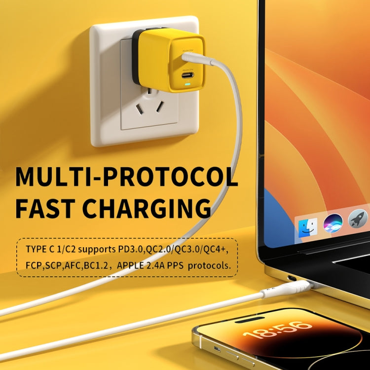 شاحن غاليوم نيتريد مزدوج USB-C/Type-C بقوة 40 واط WK WP-U128، المواصفات: قابس الولايات المتحدة، قابس الولايات المتحدة