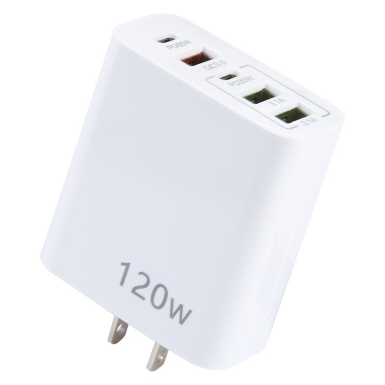 شاحن متعدد المنافذ 120 واط مزدوج PD Type-C + 3 منافذ USB، قابس الولايات المتحدة، قابس الولايات المتحدة