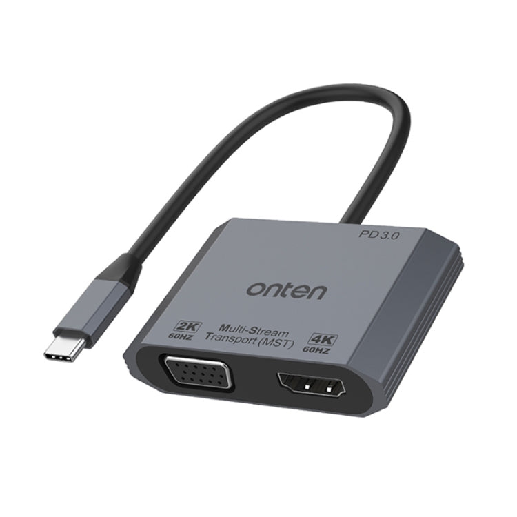 محول فيديو Onten M205 3 في 1 Type-C إلى HDMI+VGA+PD شحن سريع، M205