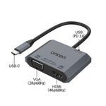 محول فيديو Onten M205 3 في 1 Type-C إلى HDMI+VGA+PD شحن سريع، M205