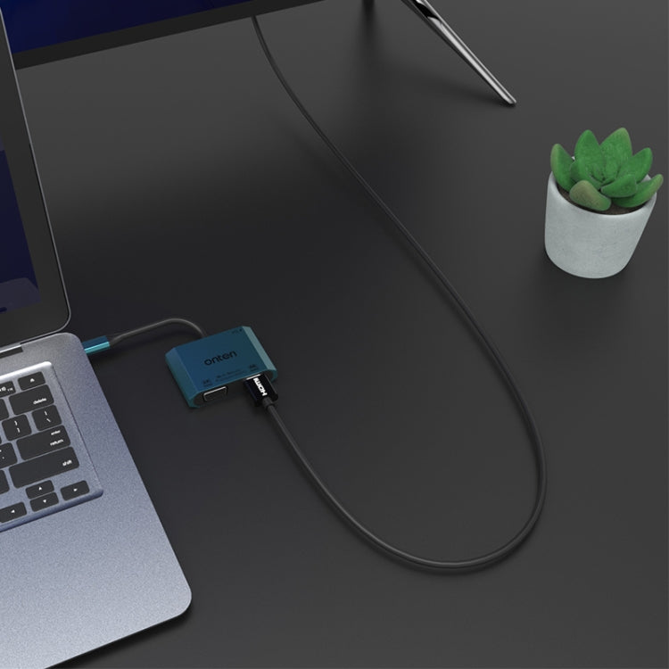 محول فيديو Onten M205 3 في 1 Type-C إلى HDMI+VGA+PD شحن سريع، M205