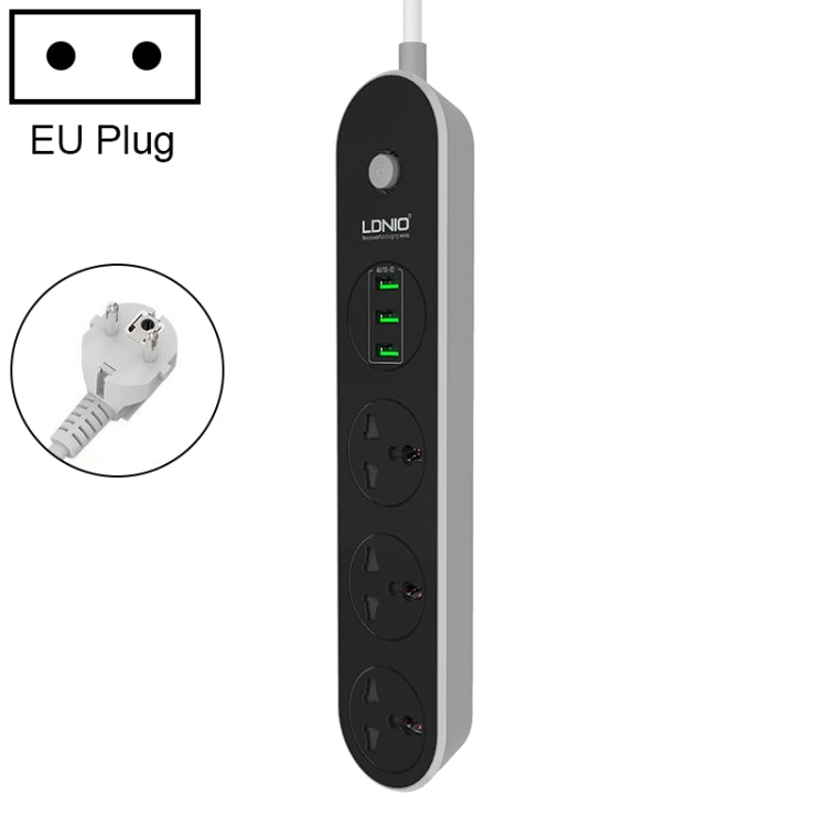 مقبس سفر ومكتب منزلي LDNIO SC3301 بثلاثة منافذ USB، طول الكابل: 1.6 متر، قابس US، SAS8610AUS، SAS8610BUS، SAS8610EU، SAS8610UK