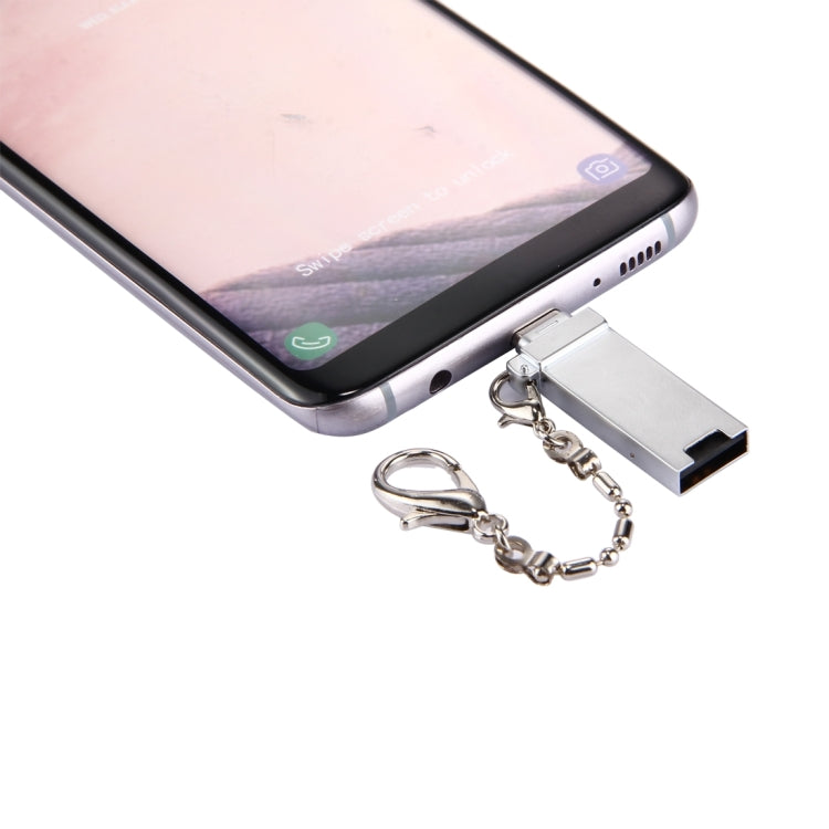 محول موصل USB 2.0 أنثى إلى USB-C / تايب-سي ذكر من سبائك الألمنيوم الصغيرة مع سلسلة