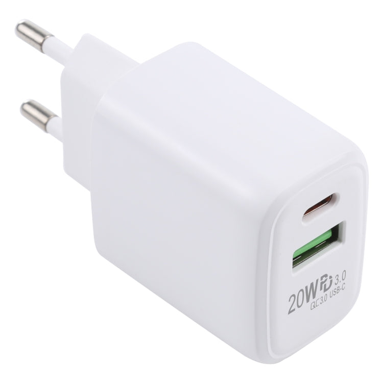 شاحن سفر سريع LZ-215A+C بقوة 20 واط QC 3.0 USB + PD 3.0 USB-C / تايب-سي، قابس أوروبي، قابس أوروبي