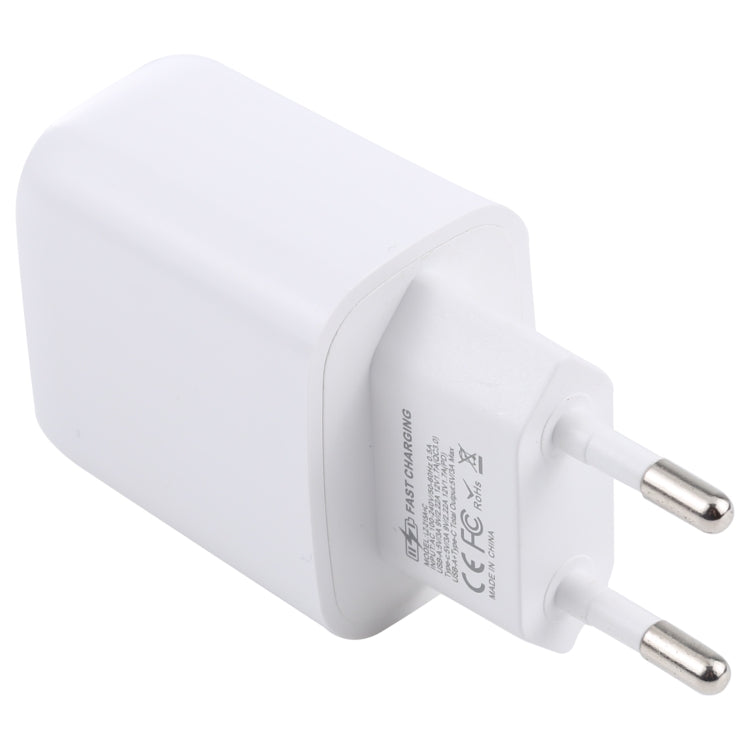 شاحن سفر سريع LZ-215A+C بقوة 20 واط QC 3.0 USB + PD 3.0 USB-C / تايب-سي، قابس أوروبي، قابس أوروبي