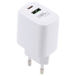 شاحن سفر سريع LZ-215A+C بقوة 20 واط QC 3.0 USB + PD 3.0 USB-C / تايب-سي، قابس أوروبي، قابس أوروبي