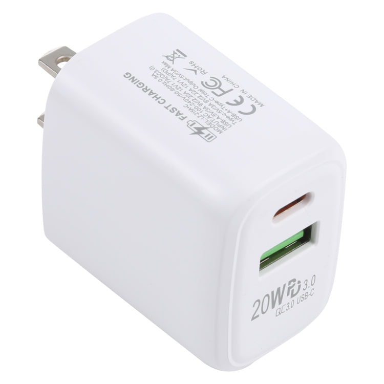 شاحن سفر سريع LZ-215A+C بقوة 20 واط QC 3.0 USB + PD 3.0 USB-C / تايب-سي، قابس أمريكي، قابس أمريكي