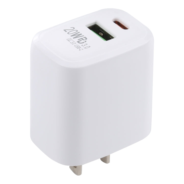 شاحن سفر سريع LZ-215A+C بقوة 20 واط QC 3.0 USB + PD 3.0 USB-C / تايب-سي، قابس أمريكي، قابس أمريكي
