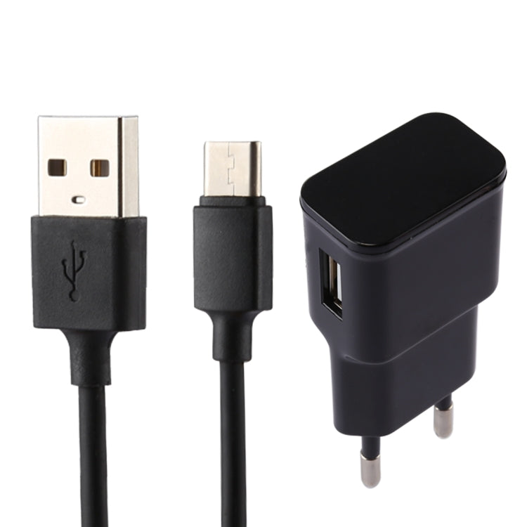 شاحن USB ذكي بتيار 5 فولت 2.1 أمبير مع كابل شحن USB إلى USB-C / تايب-سي بطول 1 متر، قابس أوروبي