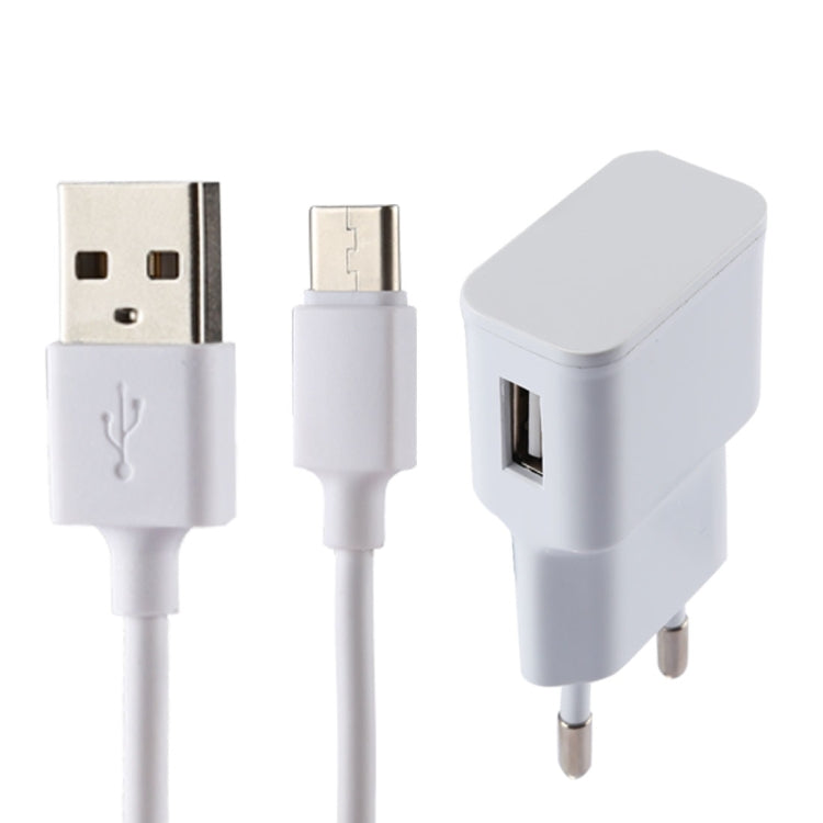 شاحن USB ذكي بتيار 5 فولت 2.1 أمبير مع كابل شحن USB إلى USB-C / تايب-سي بطول 1 متر، قابس أوروبي