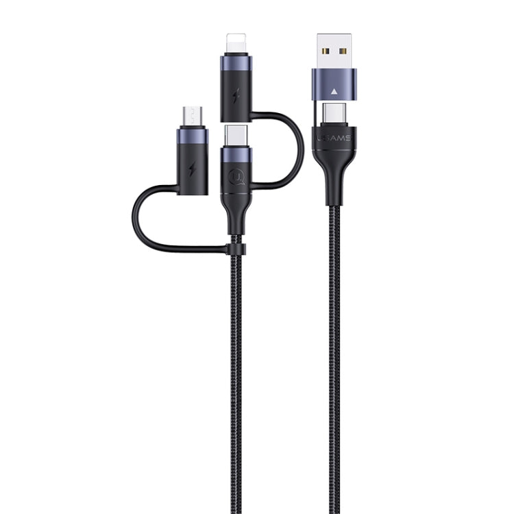 USAMS US-SJ547 U62 كابل بيانات شحن سريع PD من الألمنيوم USB + Type-C / USB-C إلى Type-C / USB-C + 8 دبابيس + ميكرو، الطول: 1.2م