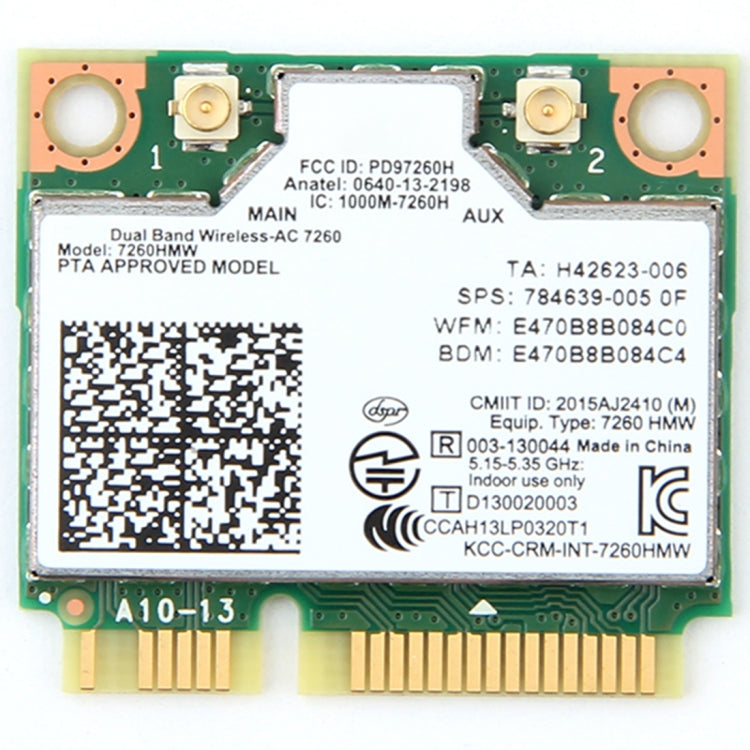 بطاقة واي فاي لاسلكية مزدوجة النطاق لشبكة Intel 7260HMW Mini PCI-E 2.4G / 5Ghz WLAN بلوتوث 4.0 بطاقة واي فاي 802.11 ac / a / b / g / n، 7260HMW